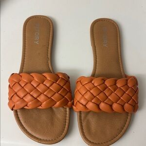 FTORY Women's Orange Braided Slide Sandals